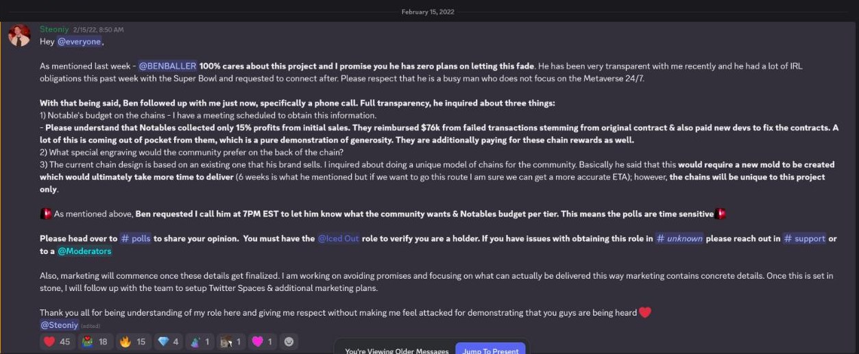 Screenshot of the Feb 15 2022 announcement